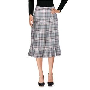 PAOLO CASALINI Women's Gray Pink Plaid Pleated Midi Skirt Sz L Made in Italy